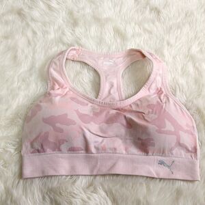 💥5/$25 Puma Womens sz S Sports Bra Pink Camo Wireless Racerback Pullover